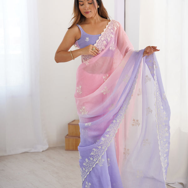 Elegant Crunchy Silk Saree with Intricate Cut Work Border