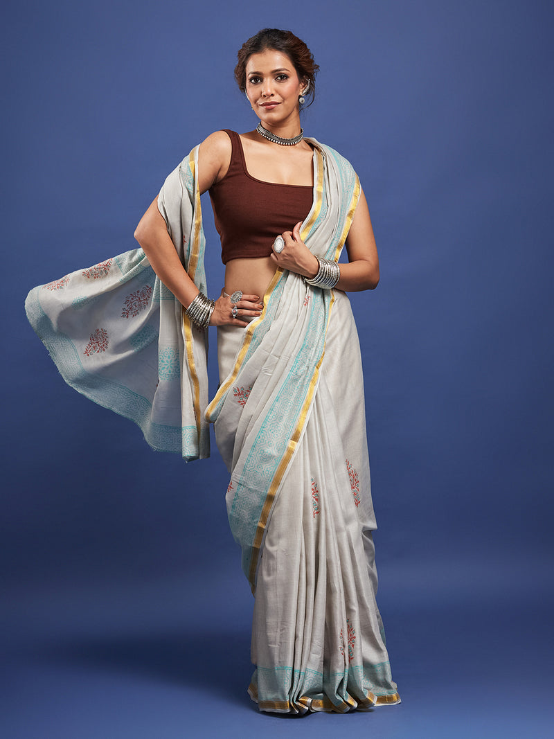 Traditional Charm Soft Maslin Cotton Hand Block Saree