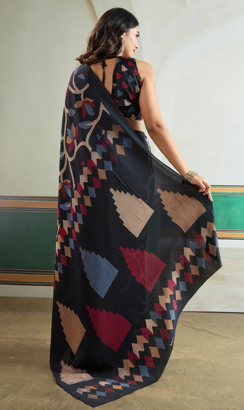 Ajrakh Print Modal Satin Saree