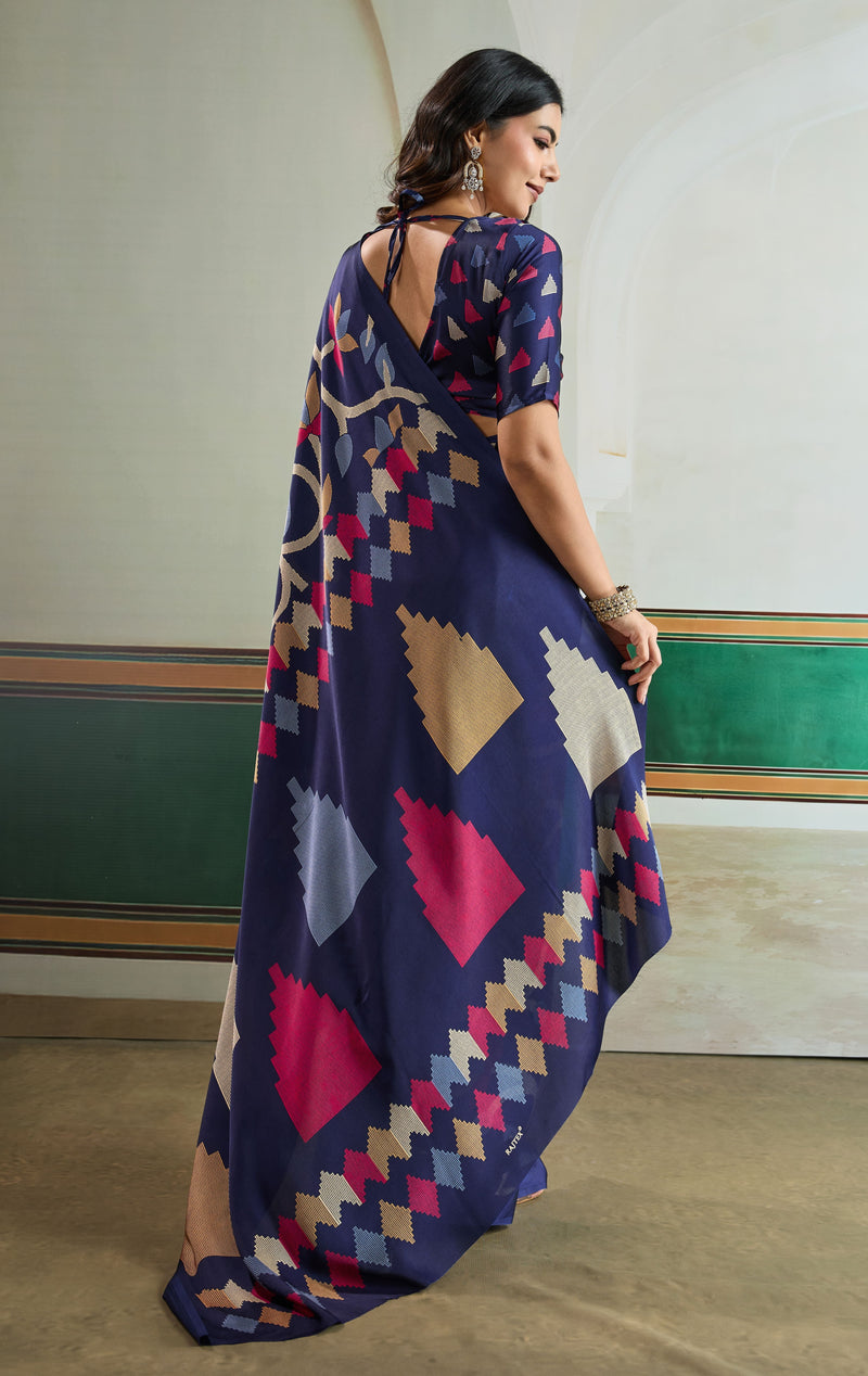 Ajrakh Print Modal Satin Saree