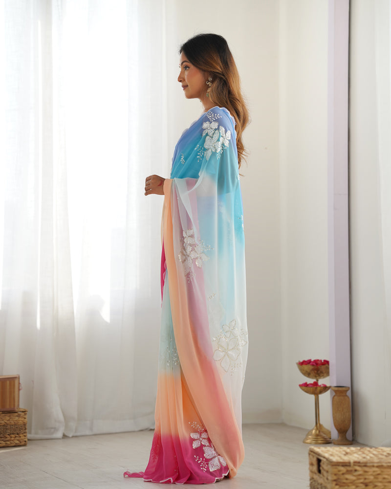 Pure Georgette & Sequins Embroidery Work Saree