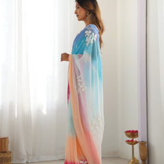 Pure Georgette & Sequins Embroidery Work Saree