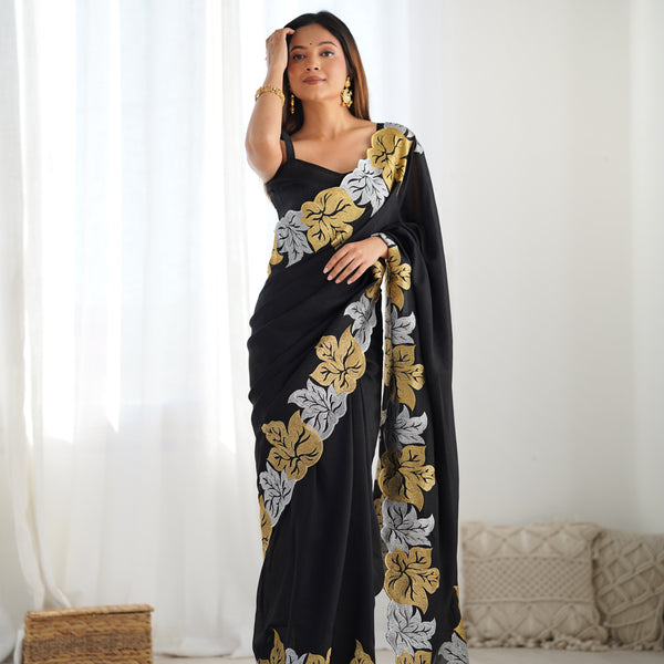 Vichitra Silk Saree with Fine Hand Embroidery