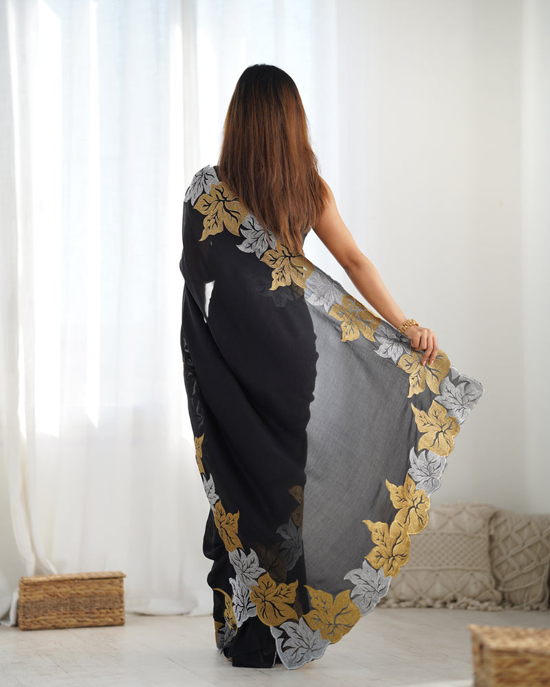 Vichitra Silk Saree with Fine Hand Embroidery