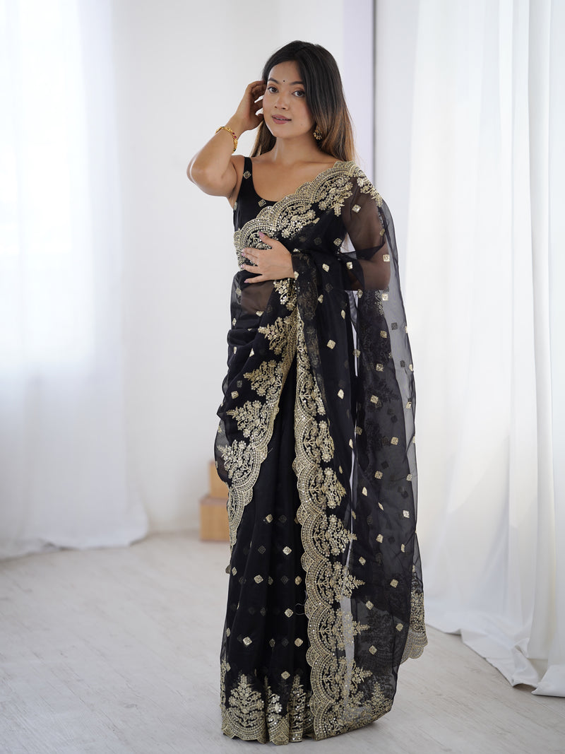 Soft Twill Net & Sequin Elegance Saree