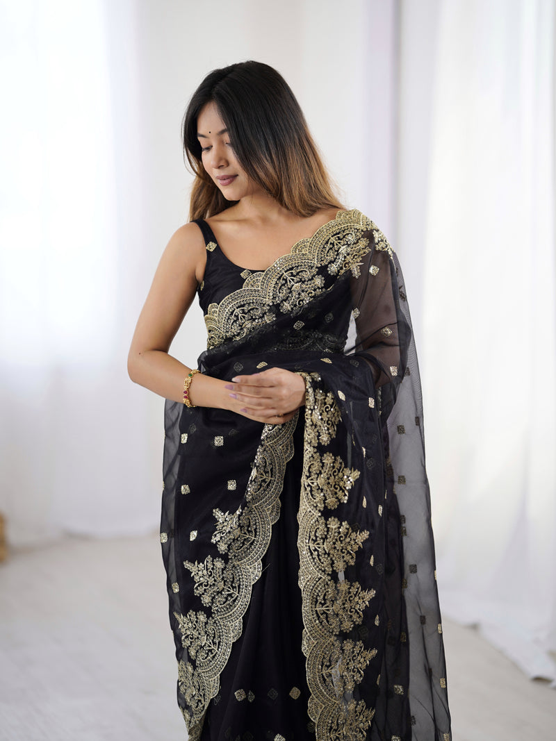 Soft Twill Net & Sequin Elegance Saree
