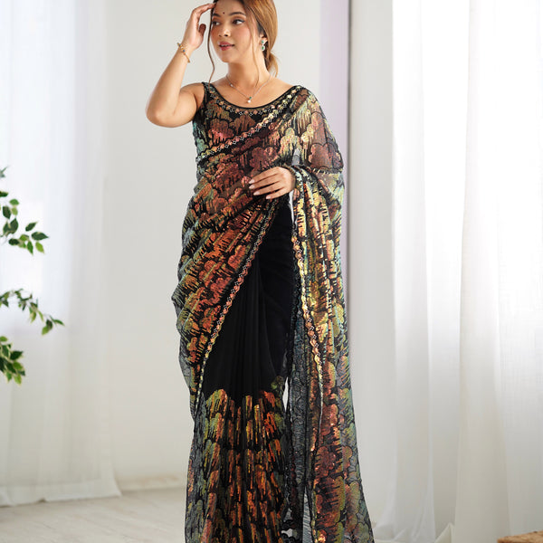 Butterfly Glow Saree Soft Net & 3mm Sequin Sparkle
