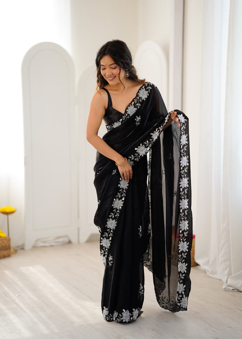 Fendy Satin Silk Saree with Triple Embellishment