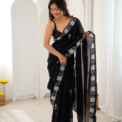 Fendy Satin Silk Saree with Triple Embellishment