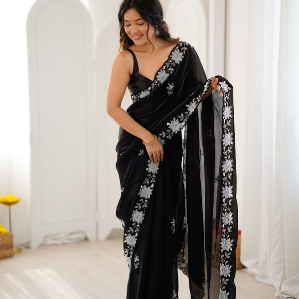 Fendy Satin Silk Saree with Triple Embellishment