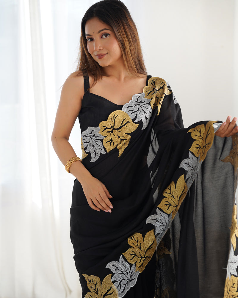 Vichitra Silk Saree with Fine Hand Embroidery