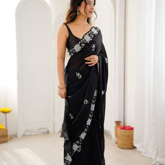 Fendy Satin Silk Saree with Triple Embellishment