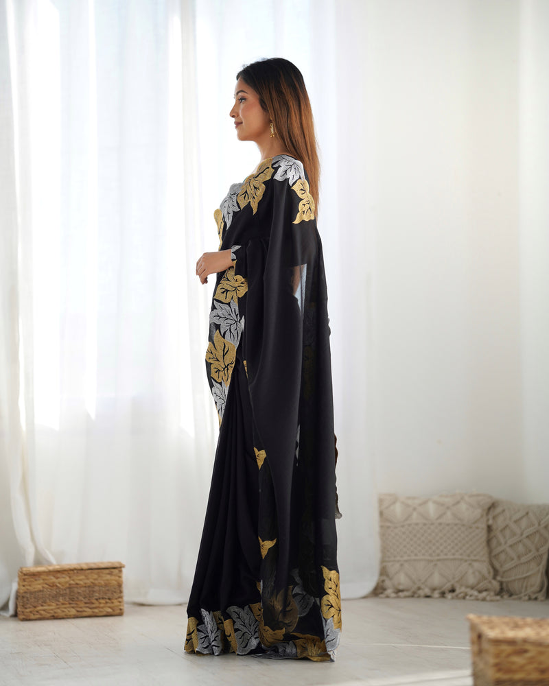 Vichitra Silk Saree with Fine Hand Embroidery