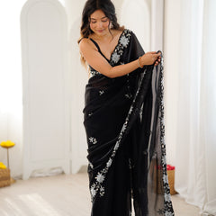 Fendy Satin Silk Saree with Triple Embellishment