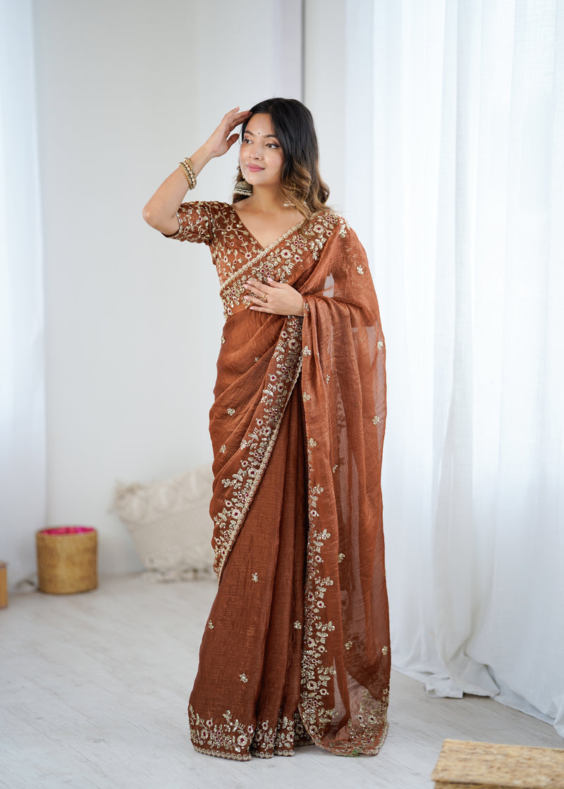 Fendy Chiffon Sequin & Embroidery on Two-Tone Saree