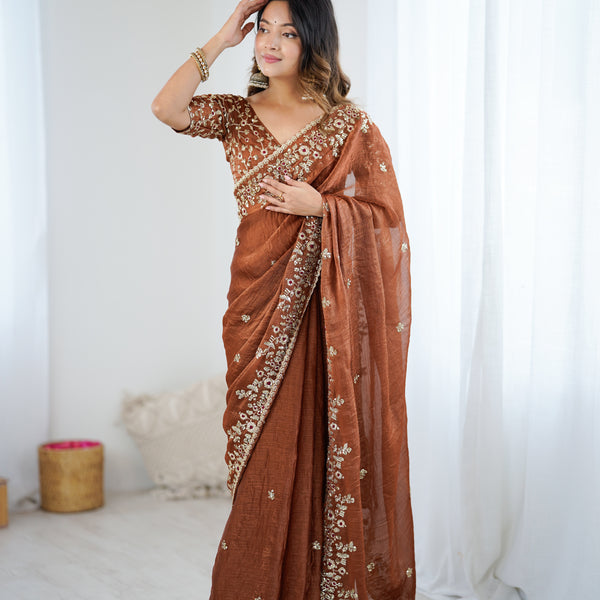 Fendy Chiffon Sequin & Embroidery on Two-Tone Saree