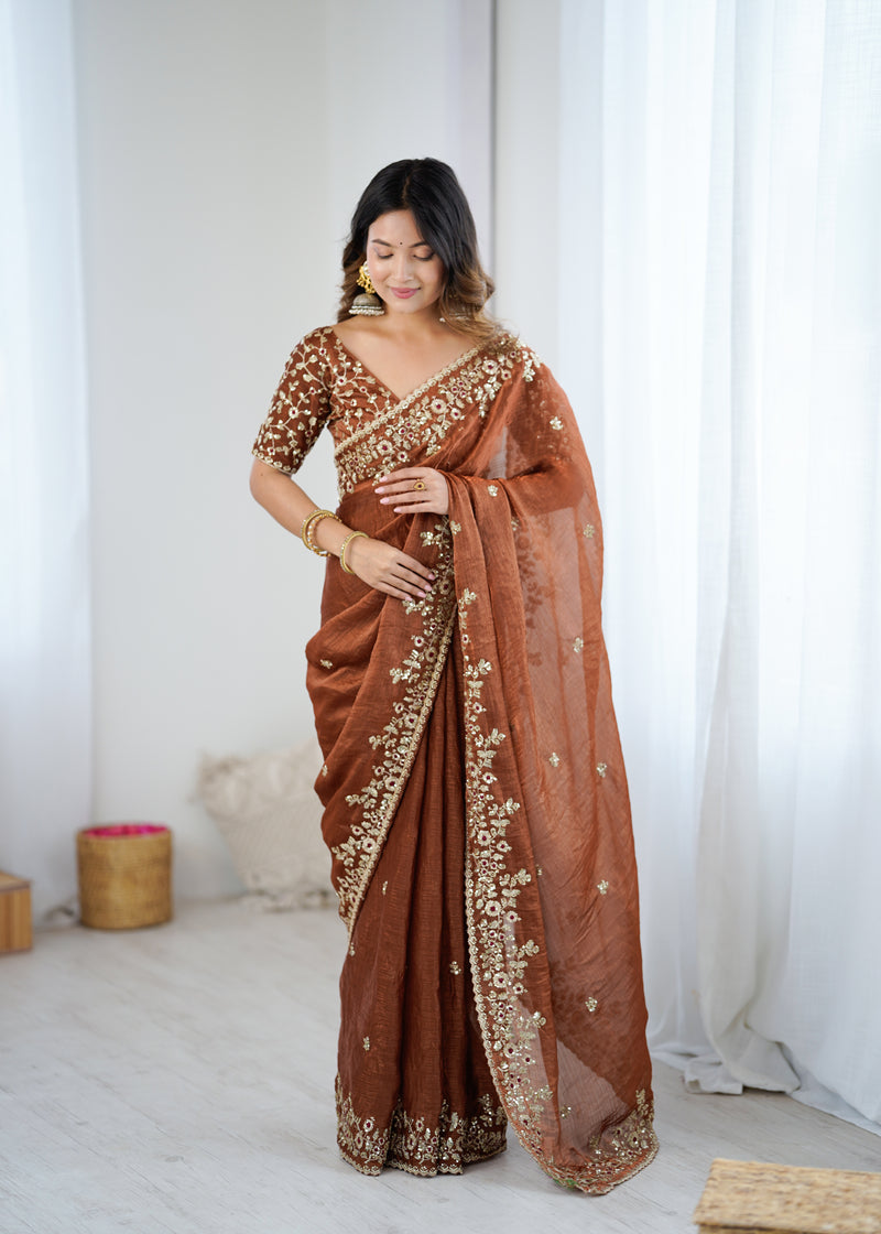 Fendy Chiffon Sequin & Embroidery on Two-Tone Saree