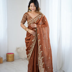 Fendy Chiffon Sequin & Embroidery on Two-Tone Saree