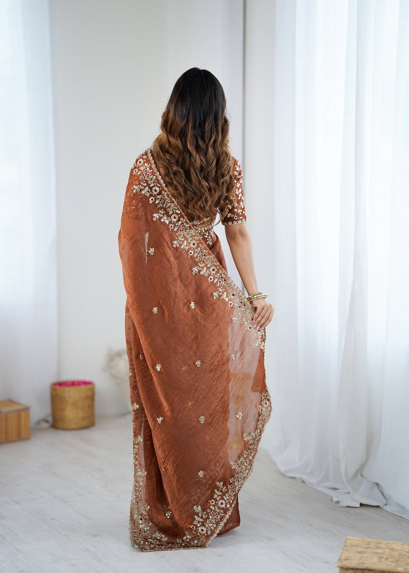 Fendy Chiffon Sequin & Embroidery on Two-Tone Saree