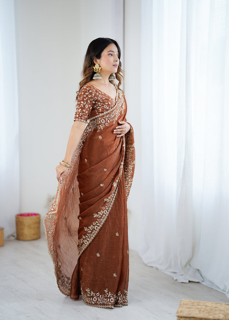 Fendy Chiffon Sequin & Embroidery on Two-Tone Saree