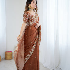 Fendy Chiffon Sequin & Embroidery on Two-Tone Saree