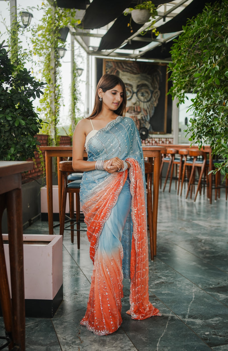 The Luminous Beaded Satin Saree