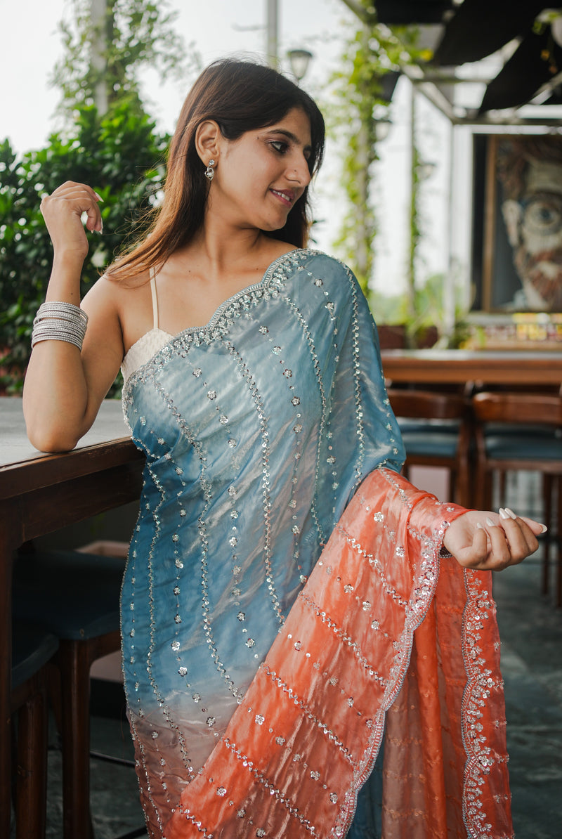 The Luminous Beaded Satin Saree