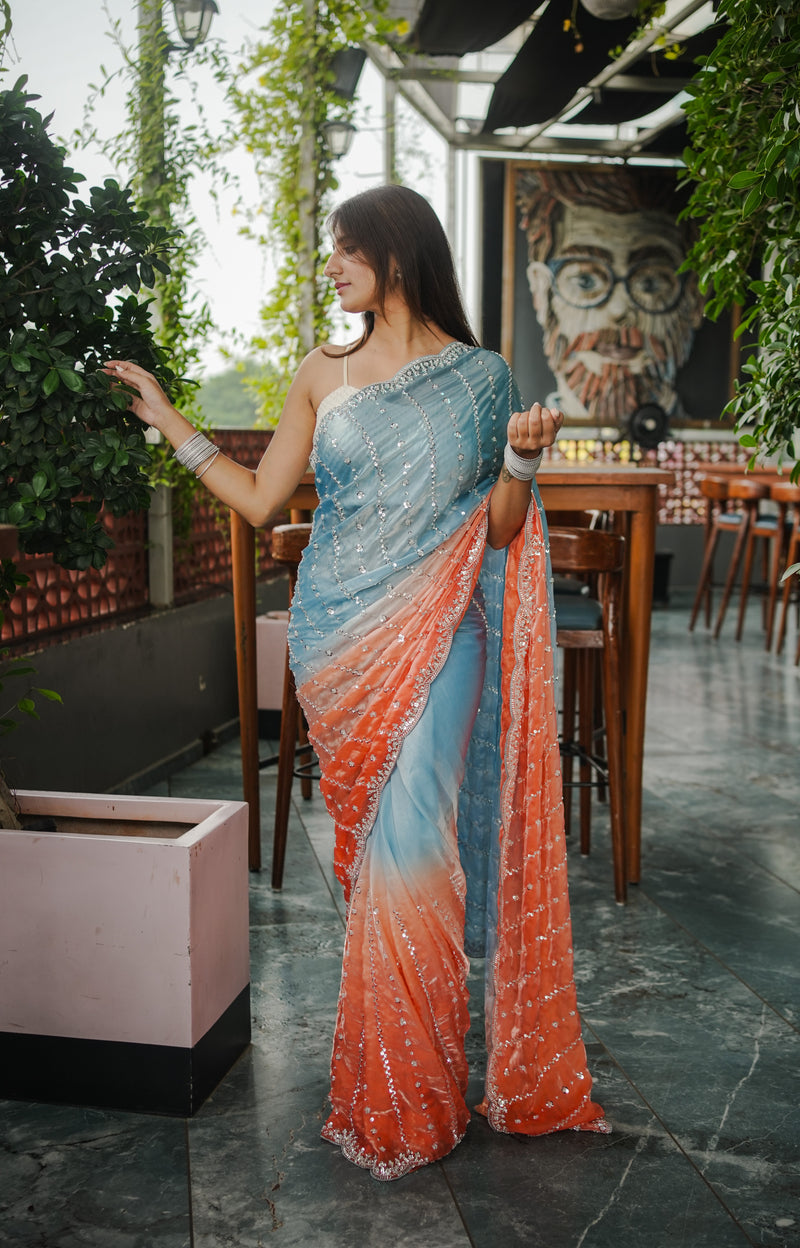 The Luminous Beaded Satin Saree