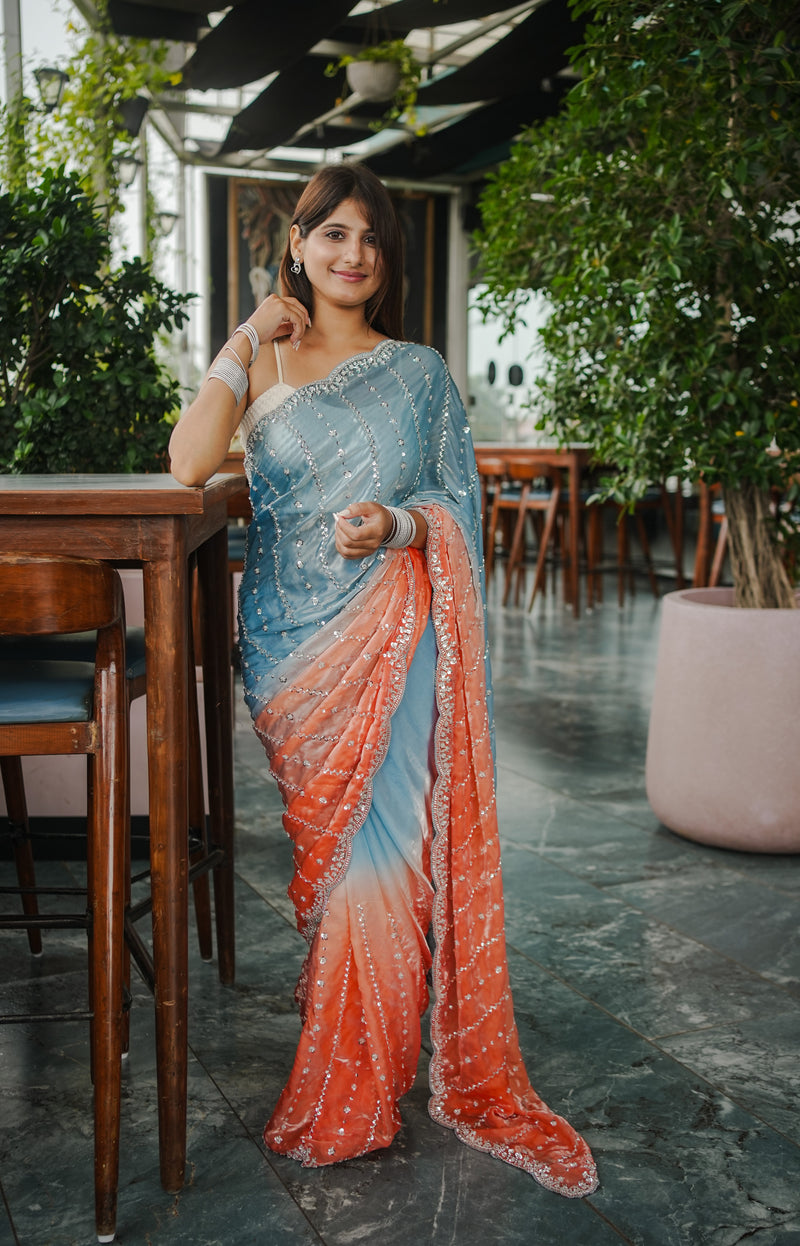 The Luminous Beaded Satin Saree