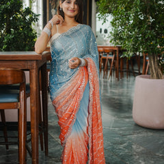 The Luminous Beaded Satin Saree