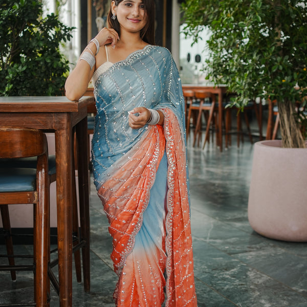 The Luminous Beaded Satin Saree