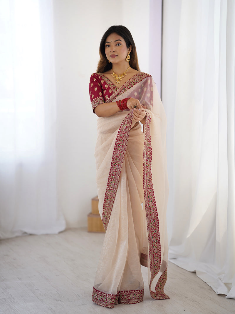 Twill Net, Banarasi Crush & Intricate Cording Saree