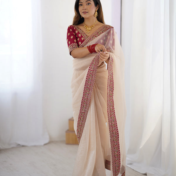 Twill Net, Banarasi Crush & Intricate Cording Saree