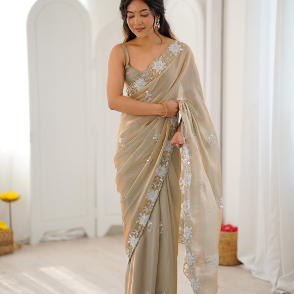 Fendy Satin Silk Saree with Triple Embellishment