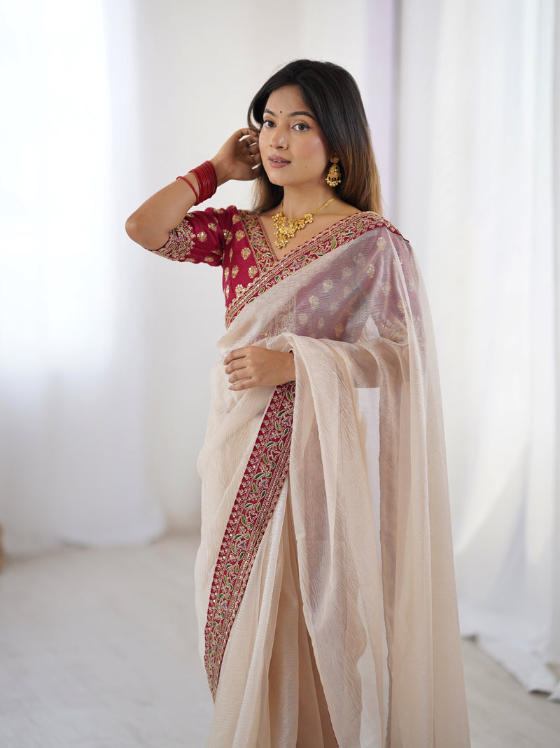 Twill Net, Banarasi Crush & Intricate Cording Saree