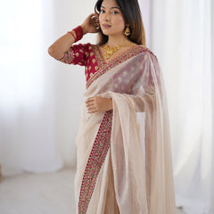 Twill Net, Banarasi Crush & Intricate Cording Saree