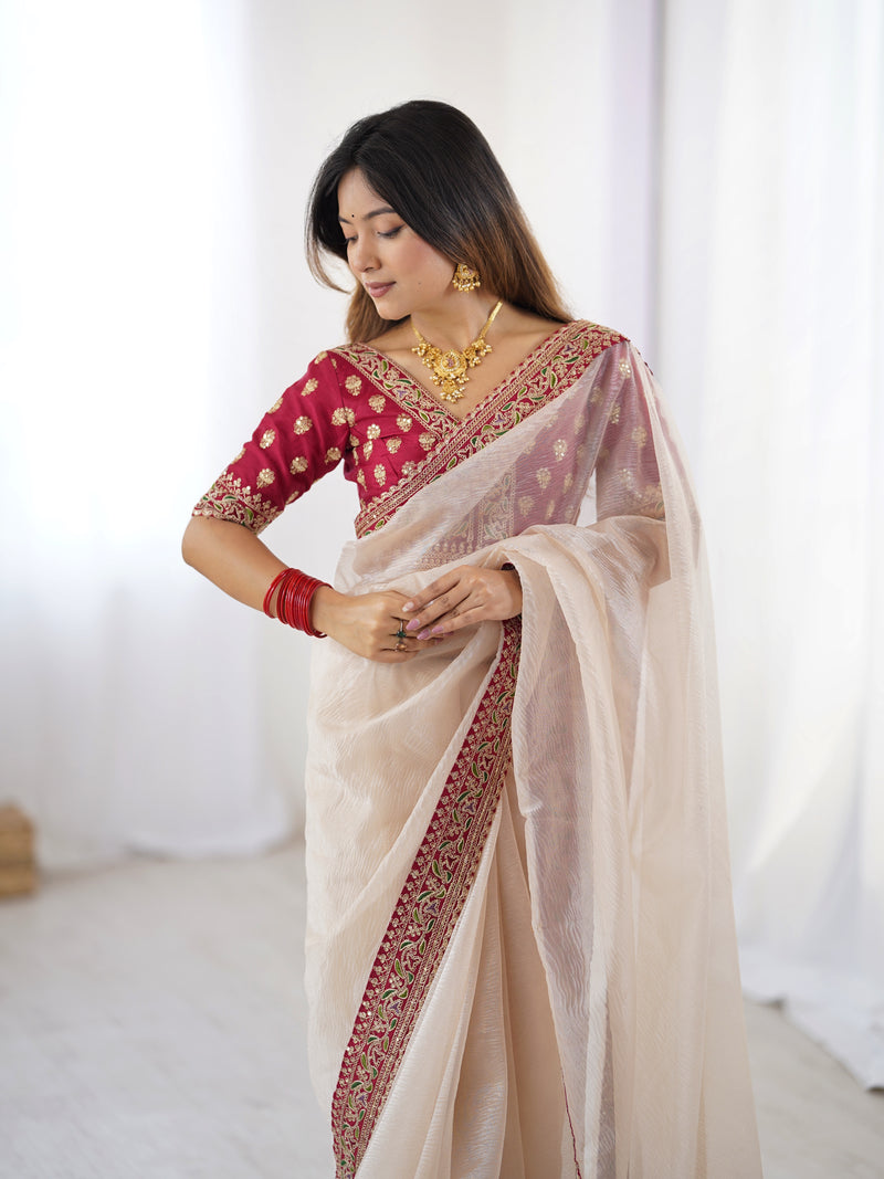 Twill Net, Banarasi Crush & Intricate Cording Saree