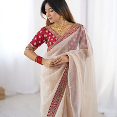 Twill Net, Banarasi Crush & Intricate Cording Saree