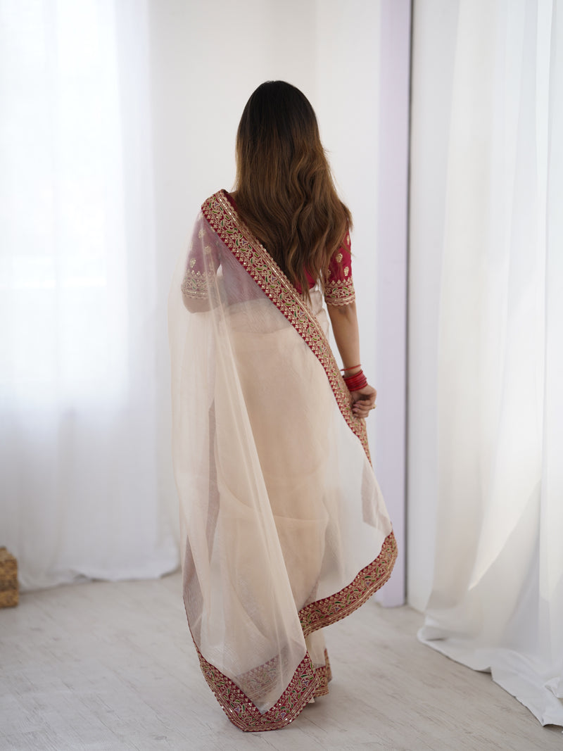 Twill Net, Banarasi Crush & Intricate Cording Saree