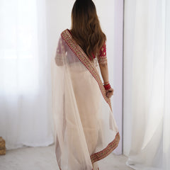 Twill Net, Banarasi Crush & Intricate Cording Saree