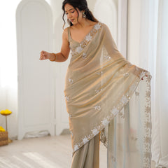 Fendy Satin Silk Saree with Triple Embellishment