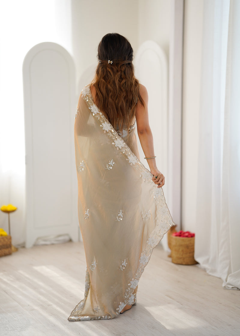 Fendy Satin Silk Saree with Triple Embellishment