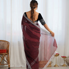 Twill Net with 3mm Sequin & Gold Zari Work Saree