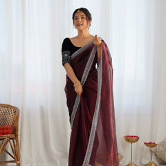 Twill Net with 3mm Sequin & Gold Zari Work Saree