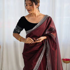 Twill Net with 3mm Sequin & Gold Zari Work Saree