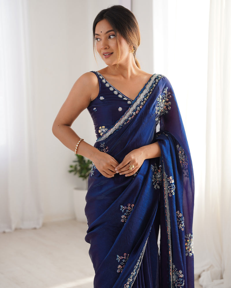 Space Silk with Original Beads Work Saree