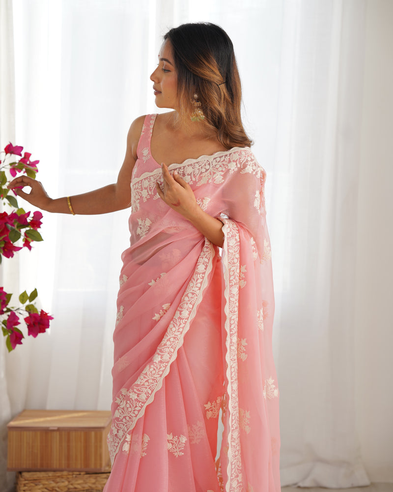 Shimmer Silk with Thread Work & Cut Border Saree