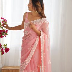 Shimmer Silk with Thread Work & Cut Border Saree