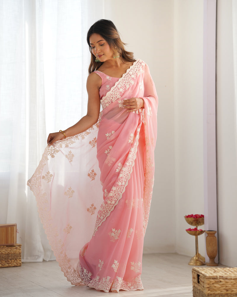 Shimmer Silk with Thread Work & Cut Border Saree
