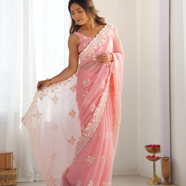 Shimmer Silk with Thread Work & Cut Border Saree